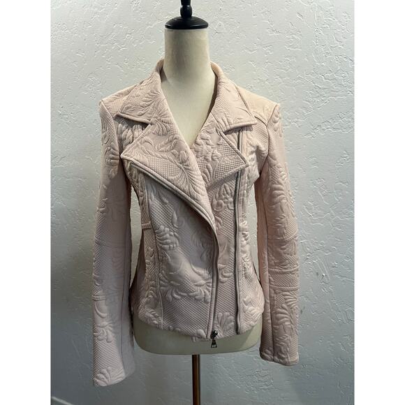 Express Blush Pink Textured Floral Quilted Moto Jacket Women’s Size M - Picture 1 of 11